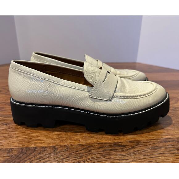 Franco Sarto Women's Balin Faux Leather Lug Sole Loafers Cream Patent Size 10 - Picture 2 of 9